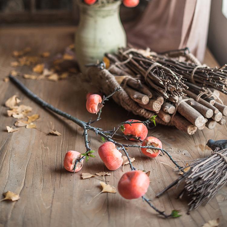 Artificial Fruit Persimmon Fruit Stem 43" Tall