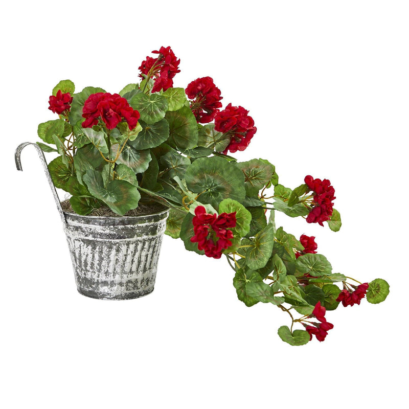 Geranium Artificial Plant in Vintage Hanging Planter, photo 2 of 2