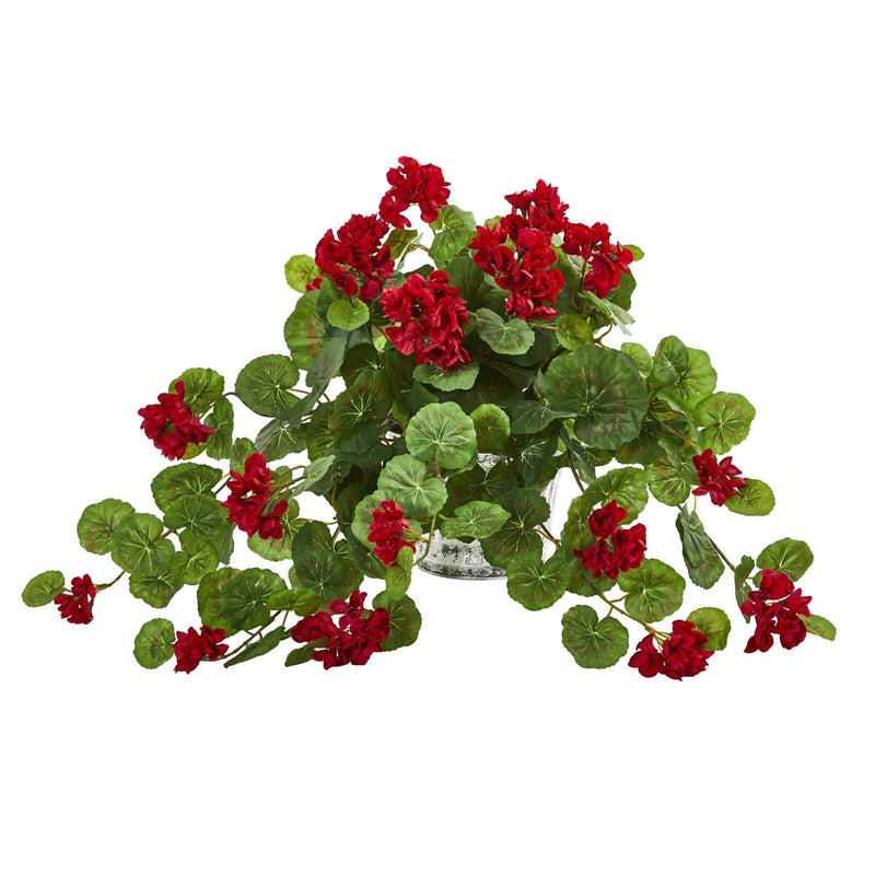 Geranium Artificial Plant in Vintage Hanging Planter