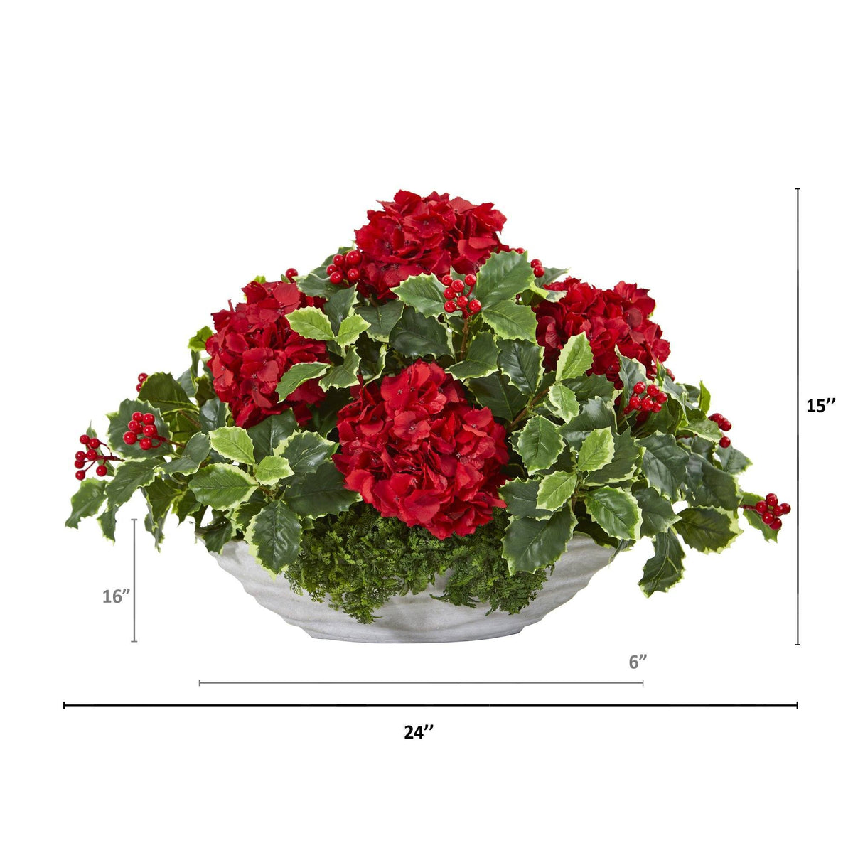 Hydrangea and Holly Leaf Artificial Arrangement in Decorative Vase, photo 2 of 2