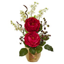Large Rose and Dancing Daisy in Wooden Pot