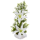 Lily and Boxwood Artificial Arrangement in White Planter