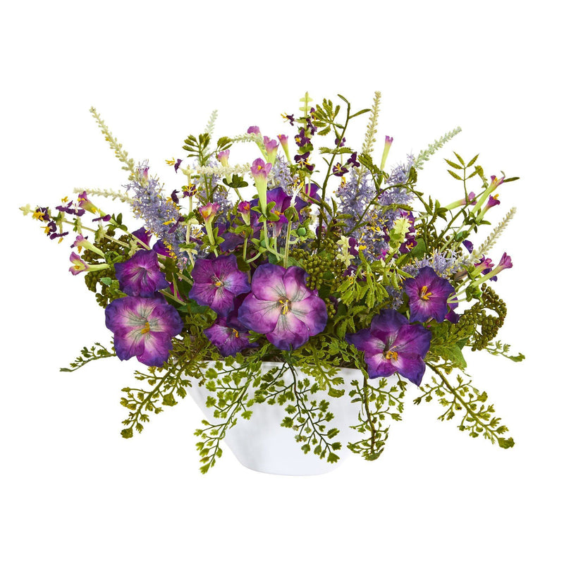Morning Glory Artificial Arrangement White Vase