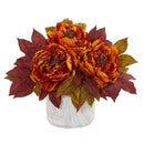 Silk Peony Artificial Arrangement in Marble Finished Vase