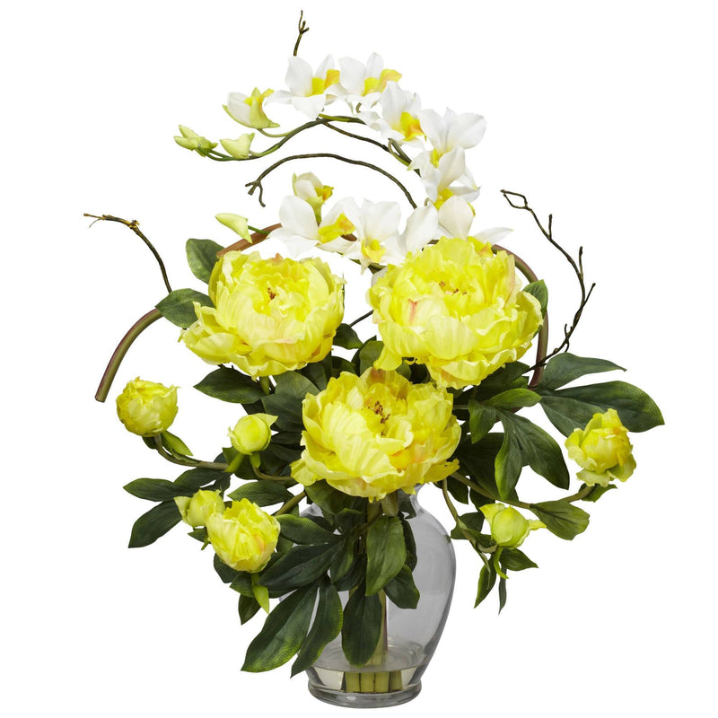 Peony & Orchid Silk Flower Arrangement