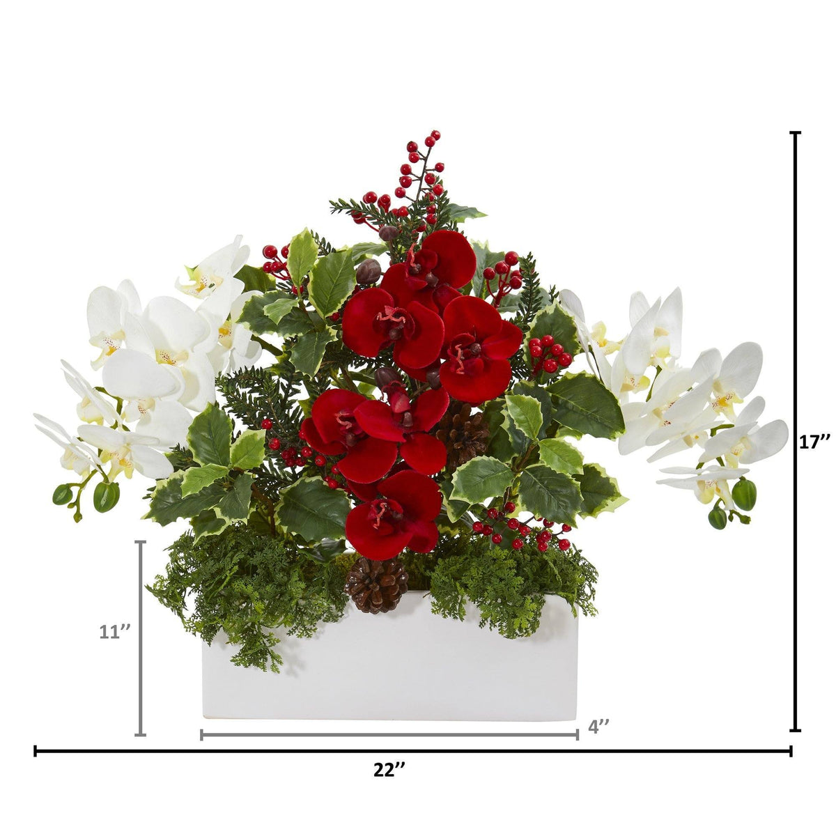 Phalaenopsis Orchid and Variegated Holly Artificial Arrangement, photo 2 of 2