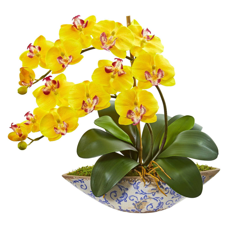 Silk Phalaenopsis Orchid Artificial Arrangement in Vase