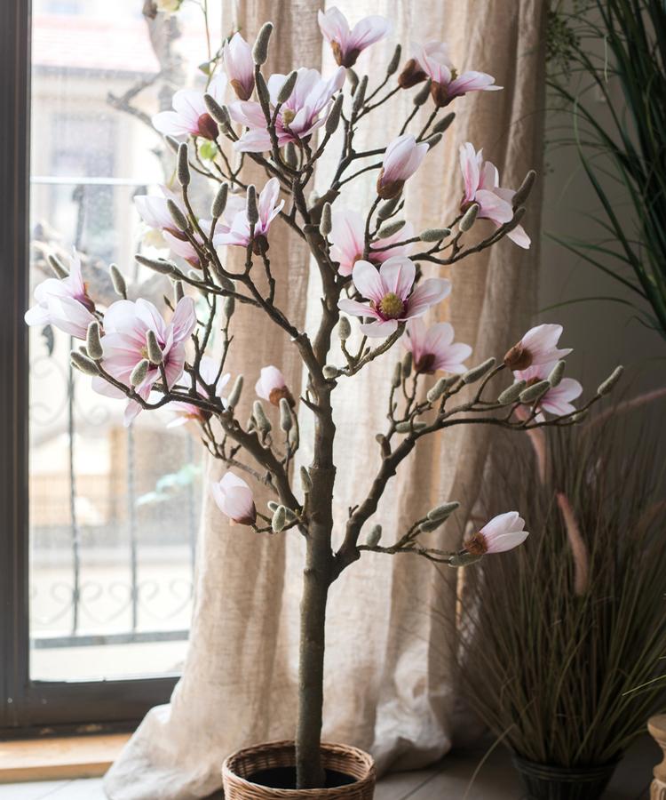 Artificial Silk Pink Magnolia Tree In Pot