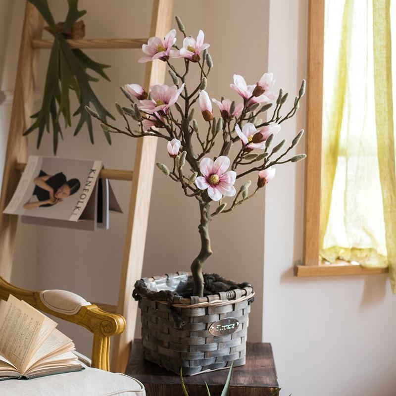 Artificial Silk Pink Magnolia Tree In Pot