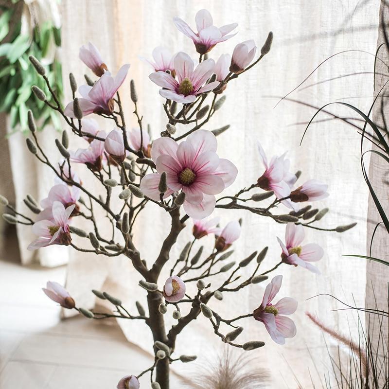 Artificial Silk Pink Magnolia Tree In Pot