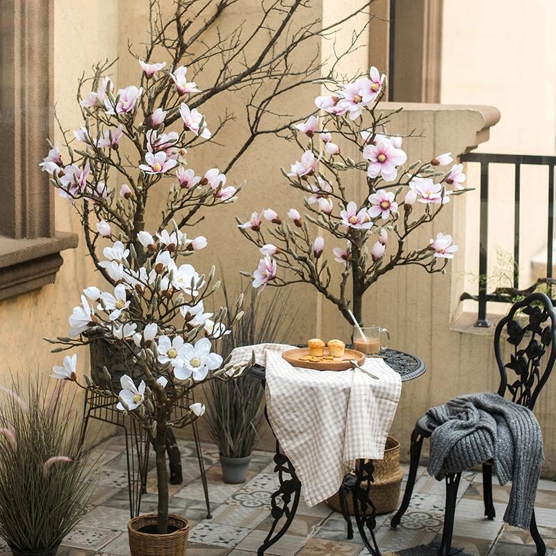 Artificial Silk Pink Magnolia Tree In Pot