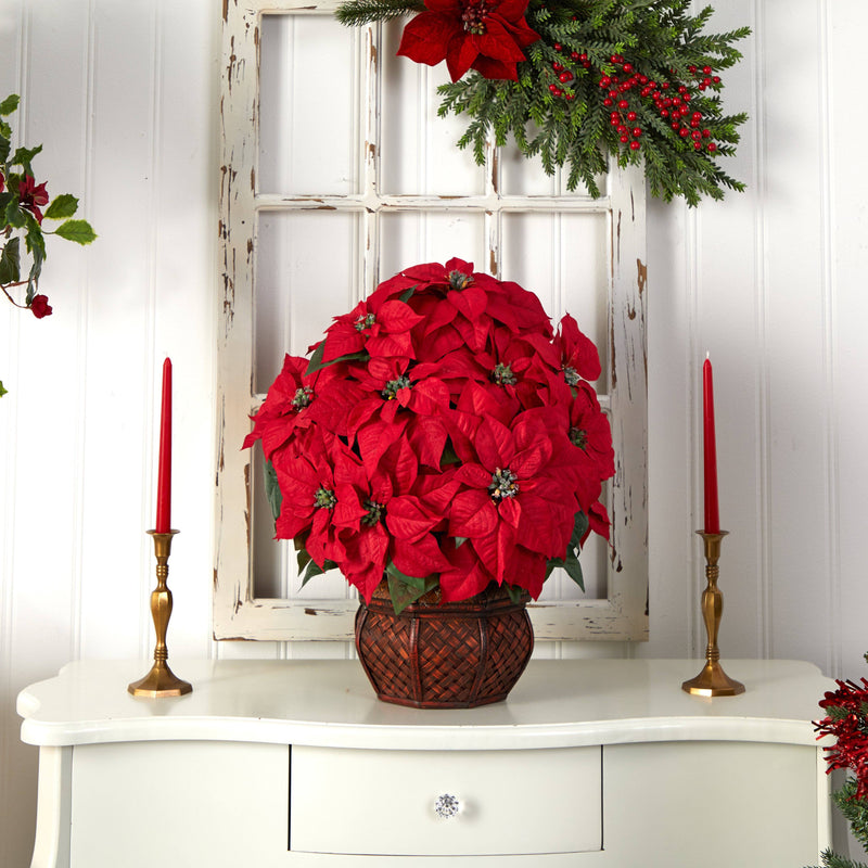 Poinsettia w/Decorative Planter Silk arrangement