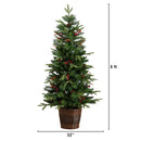 Pre-Lit Artificial Christmas Holiday 5 Piece Bundle with Pinecones & Berries- Set of 2 5' Christmas Trees, 24-in Wreath and set of 2 9-ft Garlands