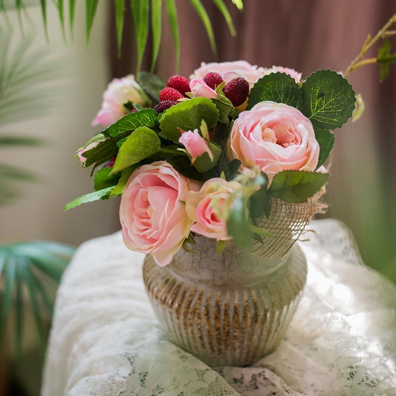 Artificial Silk Raspberry Rose Bouquet 7" Tall