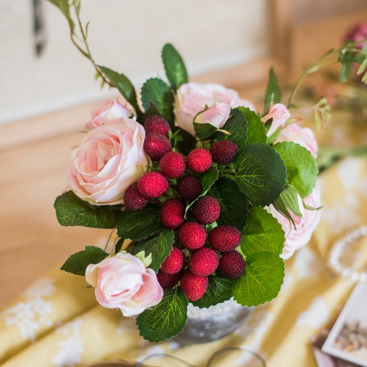 Artificial Silk Raspberry Rose Bouquet 7" Tall