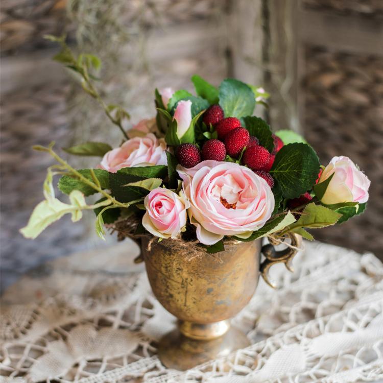 Artificial Silk Raspberry Rose Bouquet 7" Tall