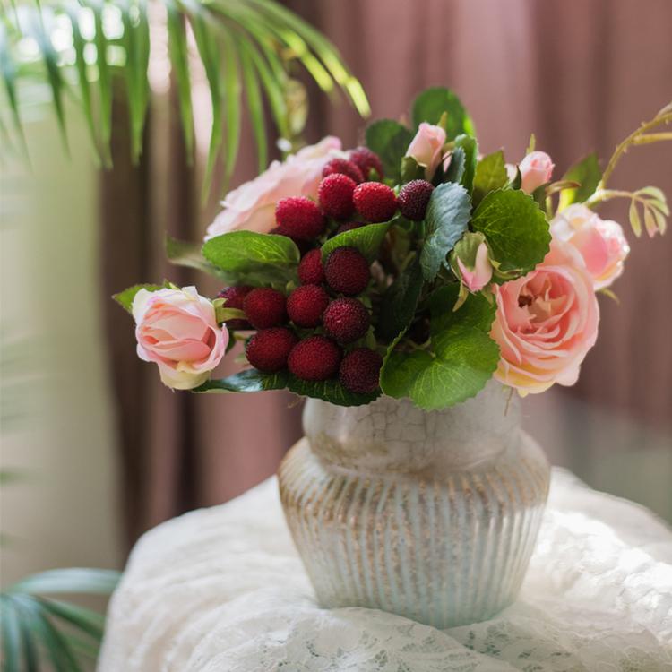 Artificial Silk Raspberry Rose Bouquet 7" Tall