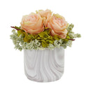 Rose and Hydrangea Artificial Arrangement in Marble Finished Vase