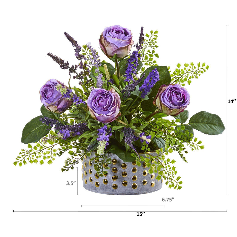 Rose and Lavender Artificial Arrangement in Designer Vase, photo 2 of 2