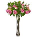 Silk Rose Artificial Arrangement in Cylinder Vase