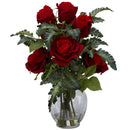 Rose w/Fern Silk Flower Arrangement