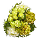 Roses and Hydrangea Artificial Arrangement in Metal Planter