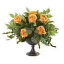Roses and Mix Greens Artificial Arrangement in Metal Chalice
