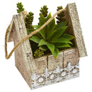 Succulent Garden Artificial Plant in Birdhouse Hanging Planter