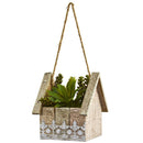 Succulent Garden Artificial Plant in Birdhouse Hanging Planter