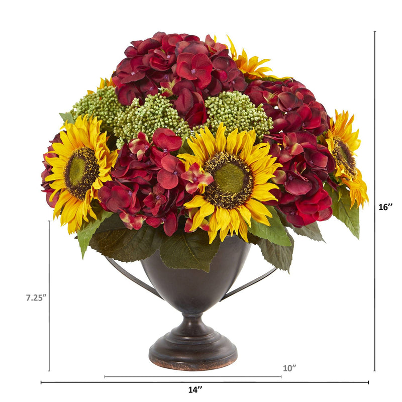 Sunflower and Hydrangea Artificial Arrangement, photo 2 of 2