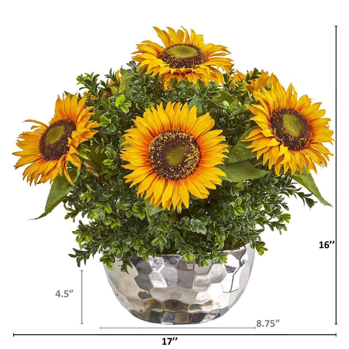 Sunflower Artificial Arrangement in Silver Vase, photo 2 of 2