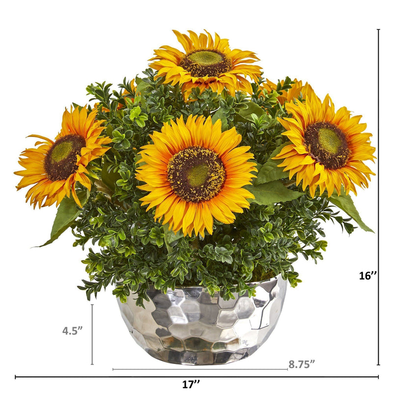 Sunflower Artificial Arrangement in Silver Vase, photo 2 of 2