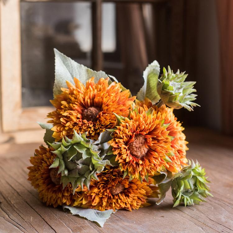 Artificial Sunflower Bouquet in Green or Orange 18" Tall