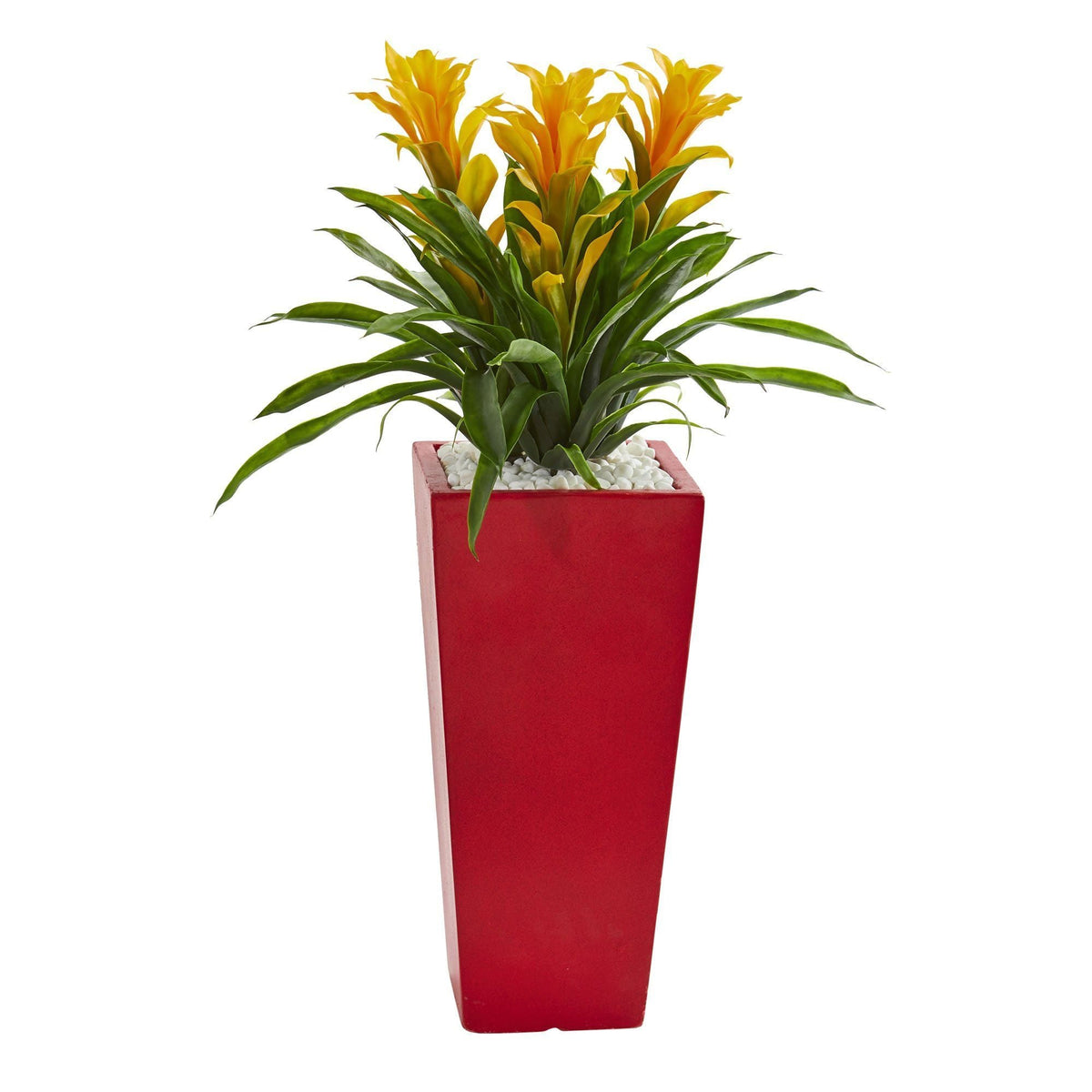 Triple Bromeliad Artificial Plant in Red Planter, photo 2 of 2