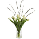Silk Tulips Artificial Arrangement in Cylinder Vase