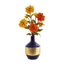 Zinnia Artificial Arrangement in Blue and Gold Designer Vase