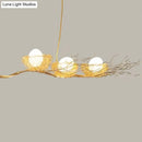 GobekUsa Artistic 3-Light Beige Nest and Egg Island Pendant with Cream Glass Shade
