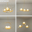 GobekUsa Artistic 3-Light Beige Nest and Egg Island Pendant with Cream Glass Shade