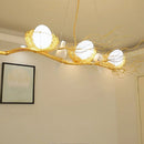 GobekUsa Artistic 3-Light Beige Nest and Egg Island Pendant with Cream Glass Shade