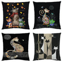 Artistic cat print black cushion covers set of 4 living room decor by Decorbites