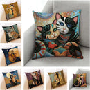 Artistic cat print black cushion covers set of 4 living room decor by Decorbites
