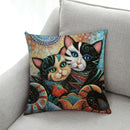 Artistic cat print black cushion covers set of 4 living room decor by Decorbites