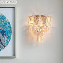 GobekUsa Artistic Crystal Tiered Wall Lamp - Elegant Brass 3-Head Wall Light Fixture for Living Room