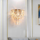 GobekUsa Artistic Crystal Tiered Wall Lamp - Elegant Brass 3-Head Wall Light Fixture for Living Room