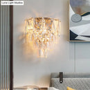 GobekUsa Artistic Crystal Tiered Wall Lamp - Elegant Brass 3-Head Wall Light Fixture for Living Room