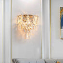 GobekUsa Artistic Crystal Tiered Wall Lamp - Elegant Brass 3-Head Wall Light Fixture for Living Room