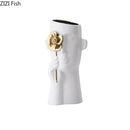 GobekUsa Gold Rose Relief Ceramic Vase, Elegant Desk Floral Vase for Room Decor