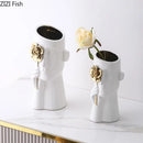 GobekUsa Gold Rose Relief Ceramic Vase, Elegant Desk Floral Vase for Room Decor