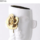 GobekUsa Gold Rose Relief Ceramic Vase, Elegant Desk Floral Vase for Room Decor
