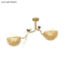 GobekUsa Artistry Milk White Glass Ball Chandelier Pendant with Birds and Hand-Sewn Aluminum Nest - 1/2/3-Light Golden Hanging Lamp